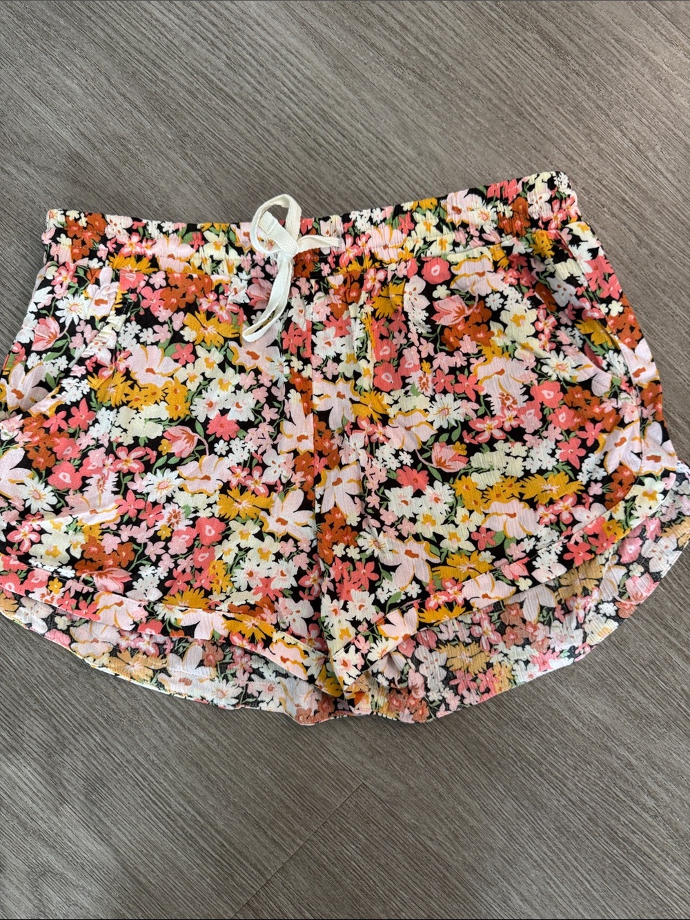 Billabong Floral Drawstring Athletic Shorts - Pink, Yellow, White
